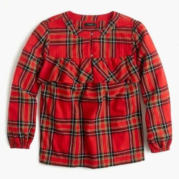 J. Crew Tartan Red Ruffle Blouse. - Picture 3 of 10